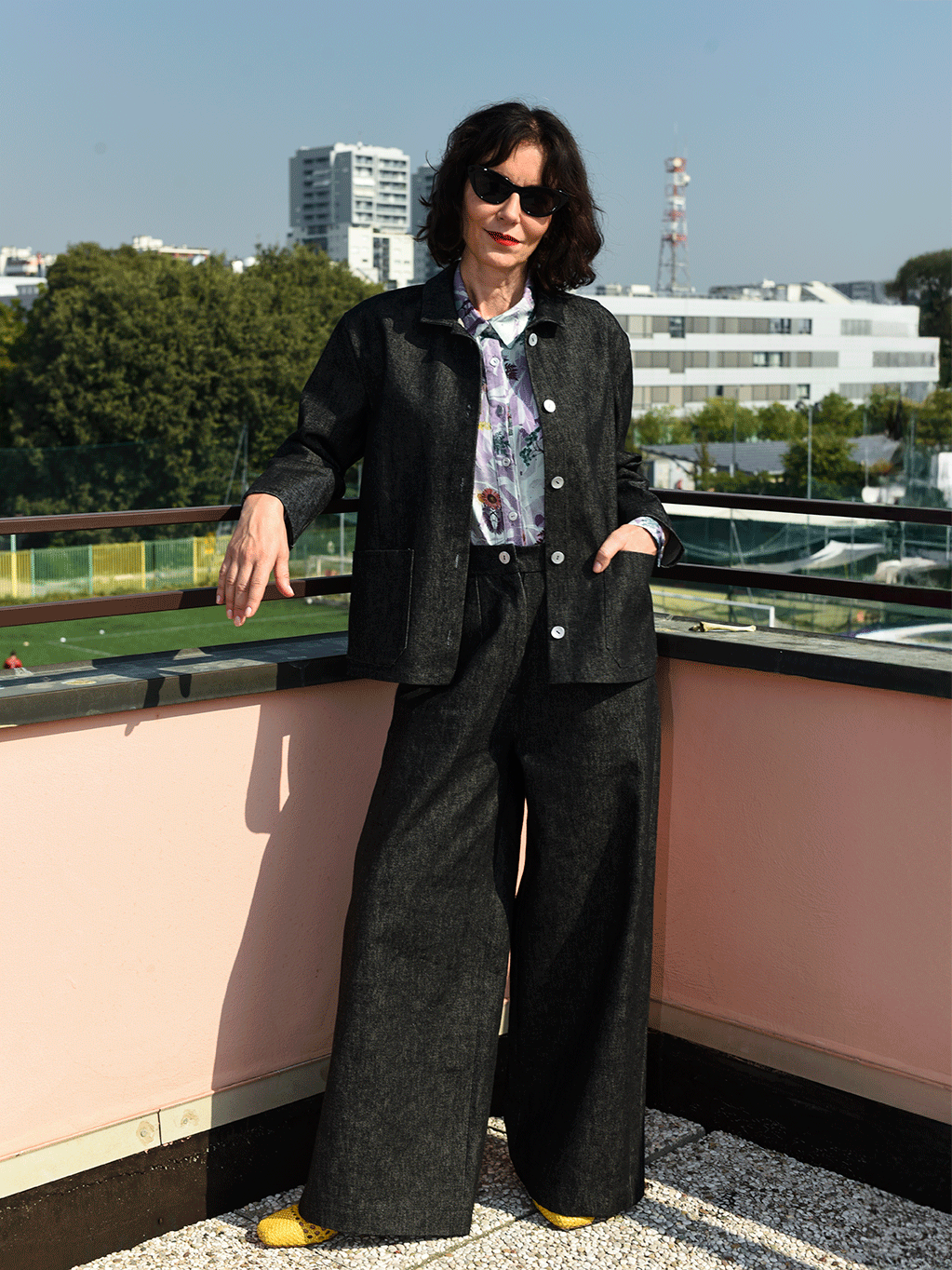 Denim palazzo trousers