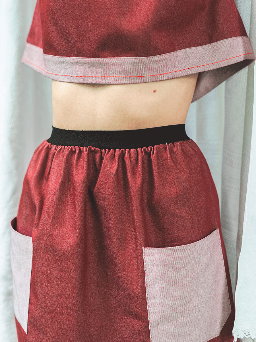 Burgundy skirt elastic waist best sale