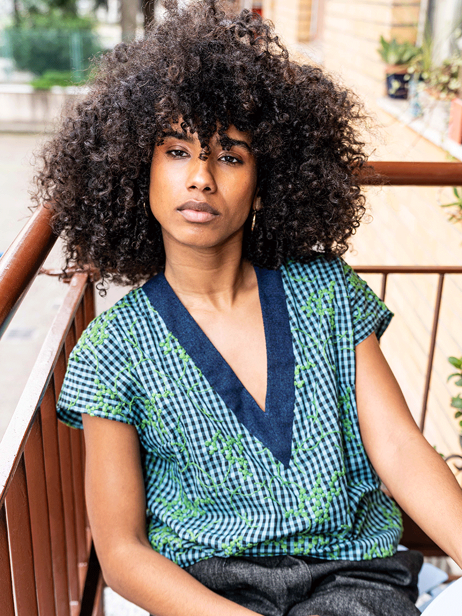 Blue v-neck top 