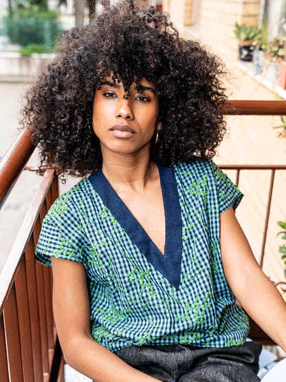 Blue v-neck top 
